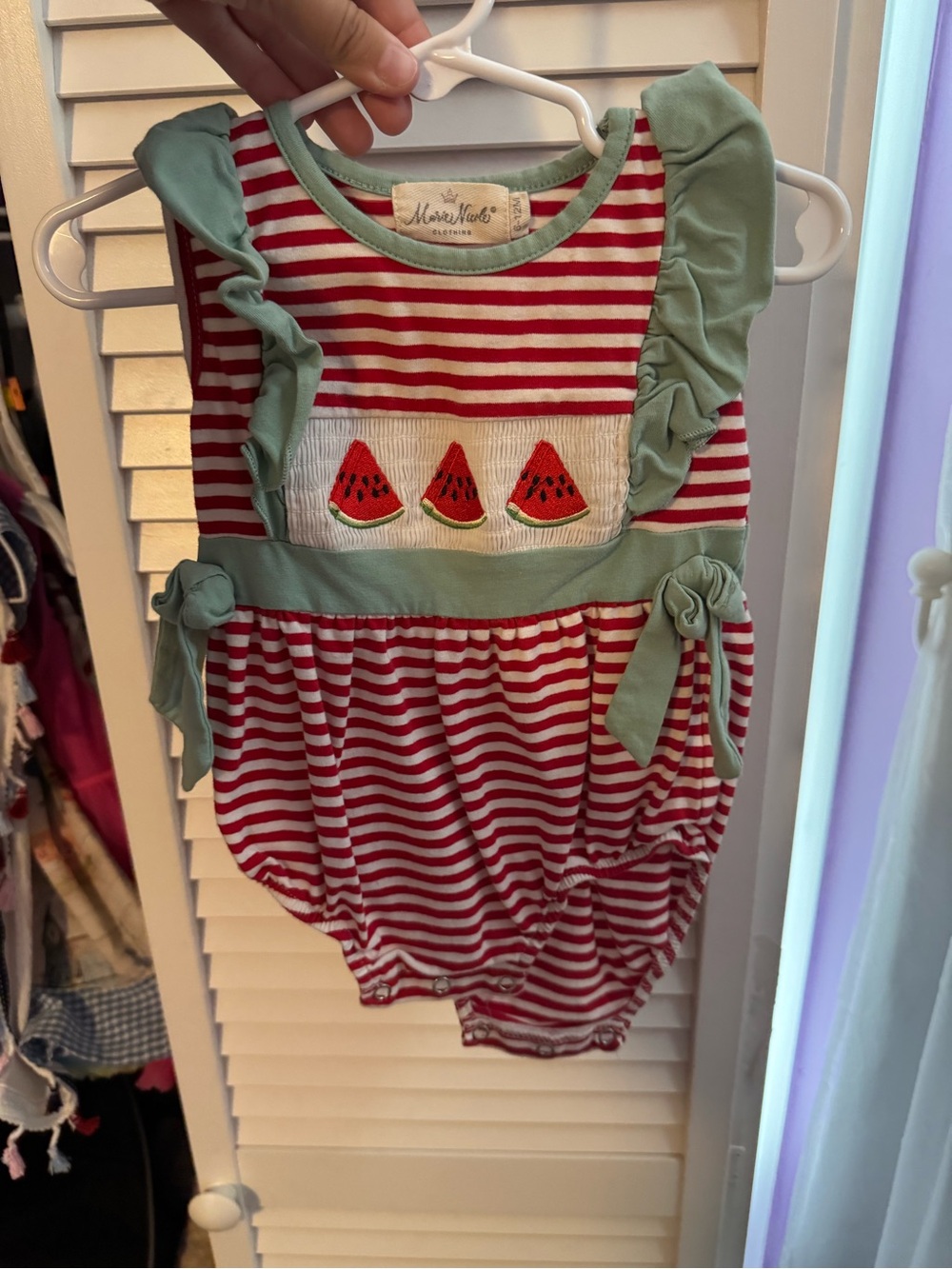 Miren Kids Watermelon Stripe Ruffle Romper - Red & Sage